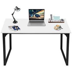 KINGSO Small Computer Desk 39'' Study Writing Table for Home Office, Black Modern Desk Laptop Desk Sturdy Work Table PC Wood Computer Table with Black Metal Frame(White)