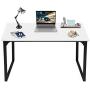 KINGSO Small Computer Desk 39'' Study Writing Table for Home Office, Black Modern Desk Laptop Desk Sturdy Work Table PC Wood Computer Table with Black Metal Frame(White)