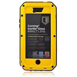 New Waterproof Shockproof Aluminum Gorilla Glass Metal Military Heavy Duty Armor Bumper Cover Case for Apple iPhone 5 5S Home Key +Fingerprint (Yellow)