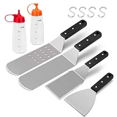 HaSteeL Griddle Accessories, 6-Piece Metal Spatula Set Stainless Steel with Riveted Handle for BBQ Flat Top Grill, Pancake Flipper/Griddle Scraper/Hamburger Turner - Dishwasher Safe HaSteeL Griddle Accessories, 6-Piece Metal Spatula Set Stainless Steel with Riveted Handle for BBQ Flat Top Grill, Pancake Flipper/Griddle Scraper/Hamburger Turner - Dishwasher Safe