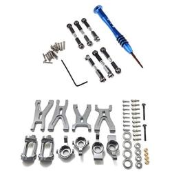 JVSISM 1 Set for Wltoys Upgrade Metal Adjustable Rods & 1 Set Upgrade Suspension Arm + Front/Rear Hub C Seat Parts Kit for Wltoys A959 A979 A959B A979B Rc Car Replacements,Grey