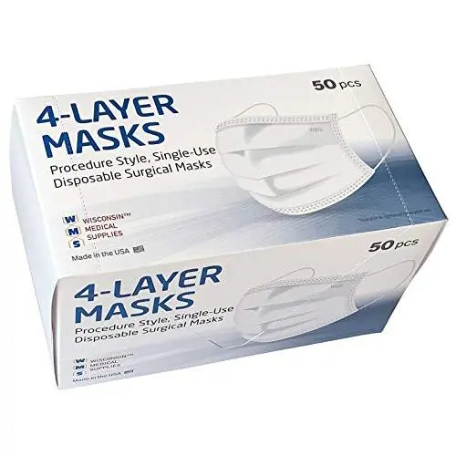 WMS 4-Layer Face Masks, Wisconsin Medical Supplies, MADE IN USA, 1 Pack (50 PCs) WMS 4-Layer Face Masks, Wisconsin Medical Supplies, MADE IN USA, 1 Pack (50 PCs)