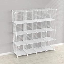 SIMPDIY Storage Rack with Metal Wire Mesh 16 Cubes Bookshelf 49x12.5x49INCH Large Capacity White Simple Storage Shelves