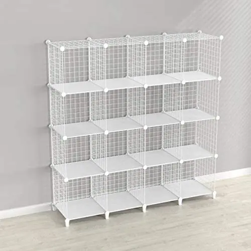 SIMPDIY Storage Rack with Metal Wire Mesh 16 Cubes Bookshelf 49x12.5x49INCH Large Capacity White Simple Storage Shelves SIMPDIY Storage Rack with Metal Wire Mesh 16 Cubes Bookshelf 49x12.5x49INCH Large Capacity White Simple Storage Shelves
