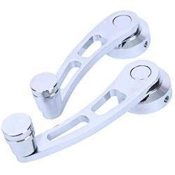 Honhill 2Pcs Slivery Car Window Winder Glass Crank Handle Aluminium Knobs Metal Universal with Adapter