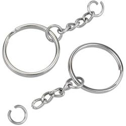 Metal Split Keychain Rings with Chain Keychain Ring with Open Jump Ring Connector 1inch/25mm Key Rings Nickel Plated Split Key Rings with Chain and Jump Rings Bulk for Keychain Lanyard 120pcs Hywei