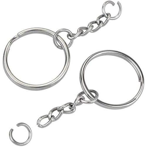 Metal Split Keychain Rings with Chain Keychain Ring with Open Jump Ring Connector 1inch/25mm Key Rings Nickel Plated Split Key Rings with Chain and Jump Rings Bulk for Keychain Lanyard 120pcs Hywei