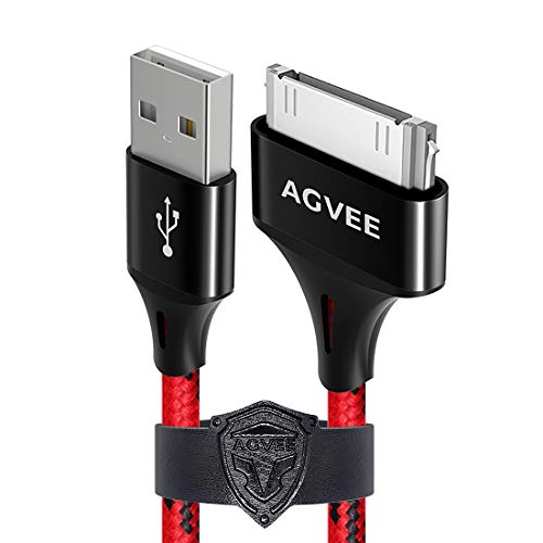 AGVEE Unbreakable Nylon Braided [3 Pack 10ft] 30 Pin Heavy Duty Fast Charger Cable, Slim Metal Shell End Case Friendly Charging Data Sync Cord for Phone 4/4S, Pad 1/2/3, Black and Red