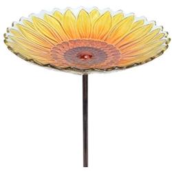 MUMTOP Glass Bird Bath,Garden Outdoor Birdbaths Birdfeeder with Metal Stake Sunflower