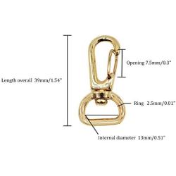 RETON 10 Pcs 39mm Metal Swivel Clasps Bag Clasps Lobster Swivel Trigger Clips Snap Hook for 13mm Strapping DIY Accessories (Light Gold)