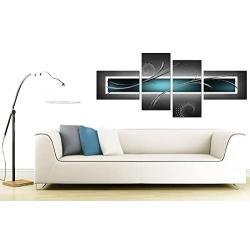 Wallfillers Teal White Grey Modern Abstract Canvas - Multi 4 Part - 62 Inches Wide - 4228