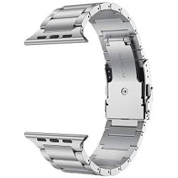 LDFAS Compatible for Apple Watch Band 44mm 42mm, Sport Stainless Steel Metal Strap with Safety Buckle for iWatch Bands Compatible for Apple Watch SE, Apple Watch Series 6/5/4/3 Smartwatch, Silver