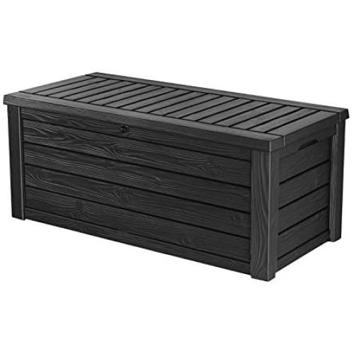 Keter Westwood 150 Gallon Resin Large Deck Box-Organization and Storage for Patio Furniture, Outdoor Cushions, Garden Tools and Pool Toys, Dark Grey