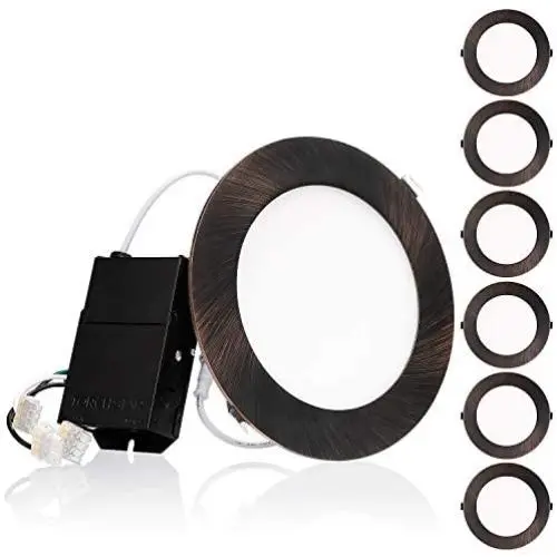 TORCHSTAR Premium 6 Inch Slim Panel Downlight with J-Box, 13.5W Dimmable Ultra-Thin LED Recessed Light, 4000K Cool White, 850lm, ETL & Energy Star, 5-Year Warranty, Oil Rubbed Bronze, Pack of 6