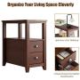 Giantex End Table W/ 2 Drawers and Shelf Space-Saving Rectangular Bedside Table with Metal Handle, Retro Side Table for Living Room Bedroom Home Furniture Side Table (2, Brown)