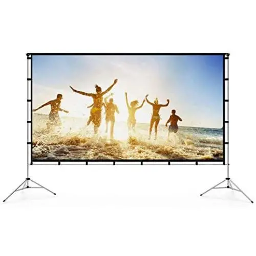 Vamvo Outdoor Indoor Projector Screen with Stand Foldable Portable Movie Screen 120 Inch (16:9) Full-Set Bag for Home Theater Camping and Recreational Events (120inch)