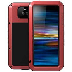 GFU Tempered Glass Sony Xperia 10 Case, Full Body Outdoor Protective Cover Shell for Sony Xperia 10 Ultra Armor Hybrid TPU Metal Anti-Scratch Silicone Heavy Duty Shockproof (Red, Xperia 10)