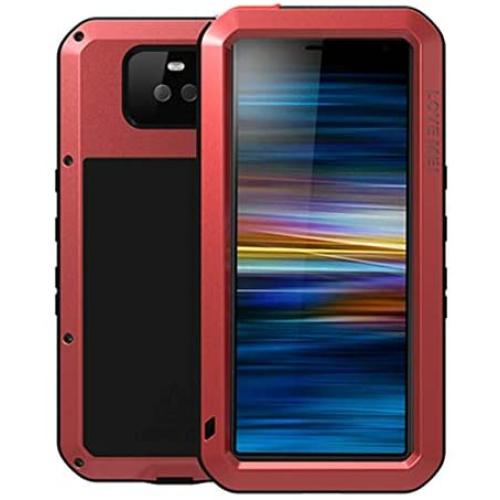 GFU Tempered Glass Sony Xperia 10 Case, Full Body Outdoor Protective Cover Shell for Sony Xperia 10 Ultra Armor Hybrid TPU Metal Anti-Scratch Silicone Heavy Duty Shockproof (Red, Xperia 10)