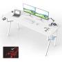 Eureka Ergonomic Gaming Computer Desk, 63 inch Large Study Writing Desk for Home Office PC Table with Mouse Pad Headset Hook Cup Holder, K Shape Metal Frame - White