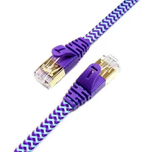 Tera Grand - 3FT - CAT7 10 Gigabit Ethernet Ultra Flat Patch Cable for Modem Router LAN Network - Braided Jacket, Gold Plated Shielded RJ45 Connectors, Faster Than CAT6a CAT6 CAT5e, Purple & Blue Tera Grand - 3FT - CAT7 10 Gigabit Ethernet Ultra Flat Patch Cable for Modem Router LAN Network - Braided Jacket, Gold Plated Shielded RJ45 Connectors, Faster Than CAT6a CAT6 CAT5e, Purple & Blue