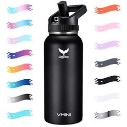 Vmini Water Bottle with Straw, Wide Sturdy Straw Lid with Dust Proof Cap, Wide Mouth Vacuum Insulated Stainless Steel Water Bottle, 32/40 oz