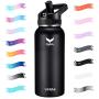 Vmini Water Bottle with Straw, Wide Sturdy Straw Lid with Dust Proof Cap, Wide Mouth Vacuum Insulated Stainless Steel Water Bottle, 32/40 oz