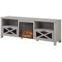 Walker Edison Calgary Industrial Farmhouse X-Drawer Metal Mesh and Wood Fireplace TV Stand for TVs up to 80 Inches, 70 Inch, Stone Grey