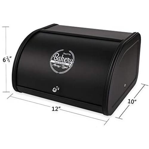 X458 Black Metal Bread Box/Bin/kitchen Storage Containers with Roll Top Lid (Black)