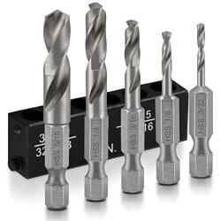 NEIKO 11402A Stubby Drill Bit Set for Metal, 5 Piece | 1/4 Inch Quick Change Hex Shank | M2 HSS Steel