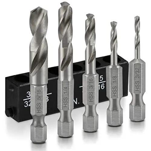 NEIKO 11402A Stubby Drill Bit Set for Metal, 5 Piece | 1/4 Inch Quick Change Hex Shank | M2 HSS Steel NEIKO 11402A Stubby Drill Bit Set for Metal, 5 Piece | 1/4 Inch Quick Change Hex Shank | M2 HSS Steel