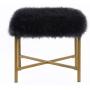 HomePop Faux Fur Square Stool with Metal Legs, Black