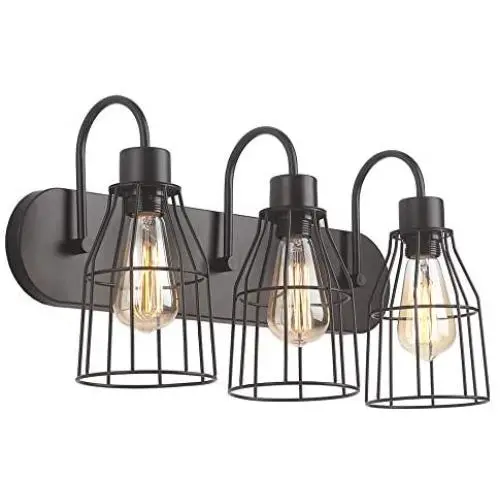 ZZ Joakoah 3-Light Bathroom Vanity Light, Industrial Metal Cage Wall Sconce Vintage Wall Lamp Light Fixture for Bathroom Kitchen Living Room Vanity Hallway. ZZ Joakoah 3-Light Bathroom Vanity Light, Industrial Metal Cage Wall Sconce Vintage Wall Lamp Light Fixture for Bathroom Kitchen Living Room Vanity Hallway.