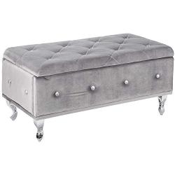 Kings Brand Furniture Gray Velvet Tufted Design Upholstered Storage Bench Ottoman