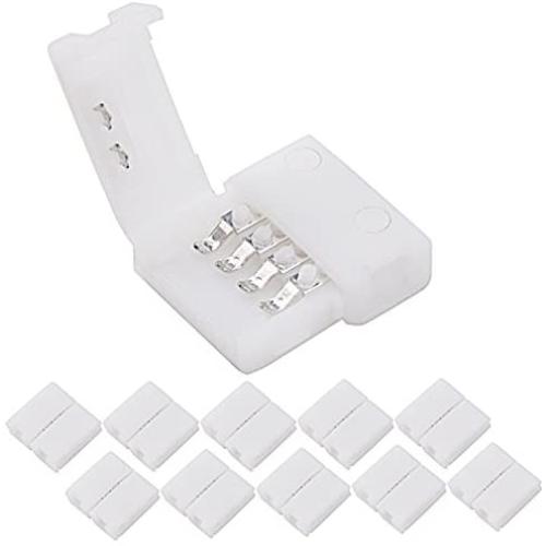 10 Pcs 4-Pin RGB LED Light Strip Connectors JACKYLED PBC 10mm Wide Gapless LED Tape Light Clips Solderless Adapter Connectors for SMD 5050 Multicolor LED Strips (White)