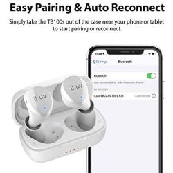 iLuv TB100 Glossy White True Wireless Earbuds Cordless In-Ear Bluetooth 5.0 with Hands-Free Call MEMS Microphone, IPX6 Waterproof Protection, Long Playtime; Includes Compact Charging Case & 3 Ear Tips