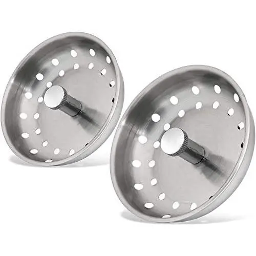 KONE 2PCS Kitchen Sink Basket Strainer Replacement for 3-1/2 Inch Standard Drains Brushed Stainless Steel Body Metal Center Knob with Rubber Stopper KONE 2PCS Kitchen Sink Basket Strainer Replacement for 3-1/2 Inch Standard Drains Brushed Stainless Steel Body Metal Center Knob with Rubber Stopper
