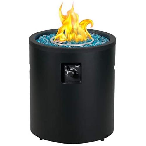 BALI OUTDOORS Gas Fire Pit Propane Fire Column, 23 Inch Cylinder Firepit, 50,000BTU Round Fire pits, Patio Fire Place W/ 22lb Blue Fire Glass, Black