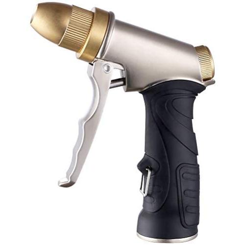 HOMY Garden Hose Nozzle, Heavy Duty Metal in Zinc Alloy Body with Full Brass Nozzle & ABS Plastic with Rubber Coating,4 Watering Patterns High Pressure-Best for Watering Plants,Car Washing,Pets Shower