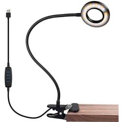 iVict Clip on Light Reading Light - 24 LED USB Ring Light, 3 Color Modes, 5 Brightness Dimmer, Auto Off Timer, Eye Protection Book Clamp Desk Lamp, Bed Night Light for Computer Laptop Webcam Zoom