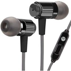 GOgroove AudiOHM RNF Durable Earbuds - Heavy Duty Headphones with Thick Aramid Fiber Reinforced Cable, in-Line Microphone, in-Ear Noise Isolation & Rugged Metal Driver Housing (Carbon Black)