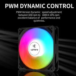 upHere 120mm Case Fan PWM 4-Pin High Airflow Rainbow LED for Computer Cases Cooling,3-Pack,NK12CF4-3