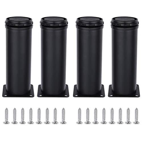 AOWISH 4-Pack Stainless Steel Furniture Legs Furniture Foot Upgraded & Thickened Cabinet Metal Legs 2 Inch Diameter Shelves Sofa Table Kitchen Adjustable Feet with 16 Screws (4 Inch/100 mm, Black)