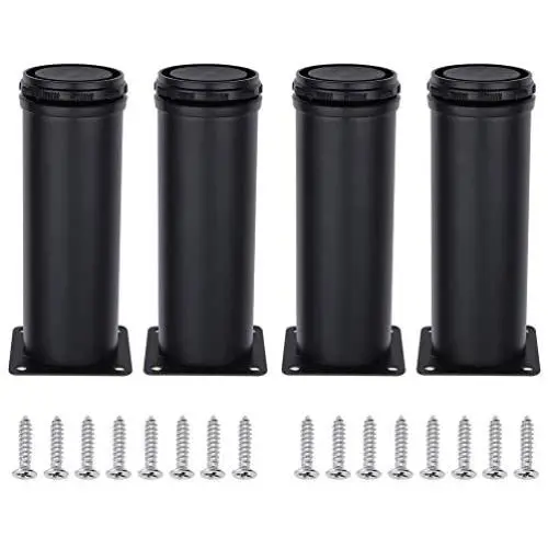 AOWISH 4-Pack Stainless Steel Furniture Legs Furniture Foot Upgraded & Thickened Cabinet Metal Legs 2 Inch Diameter Shelves Sofa Table Kitchen Adjustable Feet with 16 Screws (4 Inch/100 mm, Black)