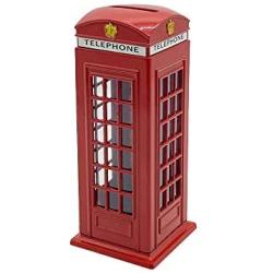 BeeSpring Delicate Britain Metal Alloy Money Coin Spare Change Piggy London Street Red Telephone Booth Bank Souvenir Model Box Jar Piggy Bank Red Phone Booth Box Moneybox-5.5'' H