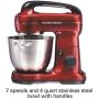 Hamilton Beach Electric Stand Mixer, 4 Quarts, Dough Hook, Flat Beater Attachments, Splash Guard 7 Speeds with Whisk, Red