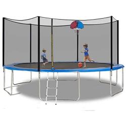 AMGYM 15 FT Trampoline, Outdoor Trampoline for Kids and Adult, with Safety Enclosure Net, Spring Pad, Basketball Hoop, Waterproof Jump Mat & Ladder