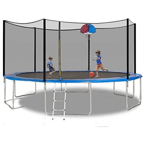 AMGYM 15 FT Trampoline, Outdoor Trampoline for Kids and Adult, with Safety Enclosure Net, Spring Pad, Basketball Hoop, Waterproof Jump Mat & Ladder