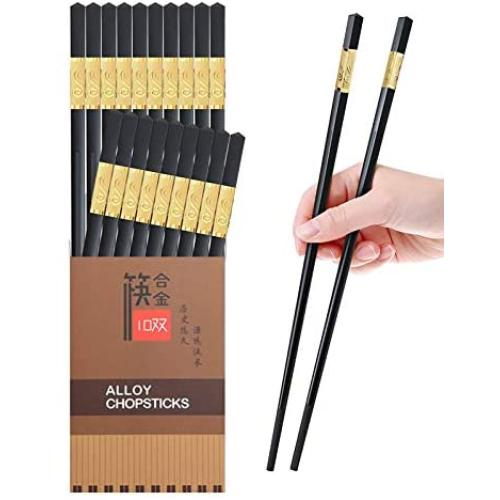 10 Pairs Reusable Chopsticks Dishwasher Safe,9.5 Inch Fiberglass Chop Sticks Multipack Metal Japanese Korean Chopsticks for food