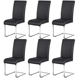 Yaheetech 6PCS Dining Chairs Armless Chairs Side Chairs PU Leather Seat and Metal Legs with High Back for Kitchen, Living Room, Leisure