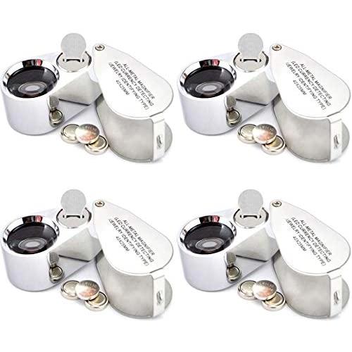 Onwon 2 Pieces 40X 25mm Illuminated Jewelry LED UV Lens Loupe Magnifier with All Metal Construction Folding Jewelers Magnifying Glass with Protective Case for Currency Detecting Jewelry Identifying